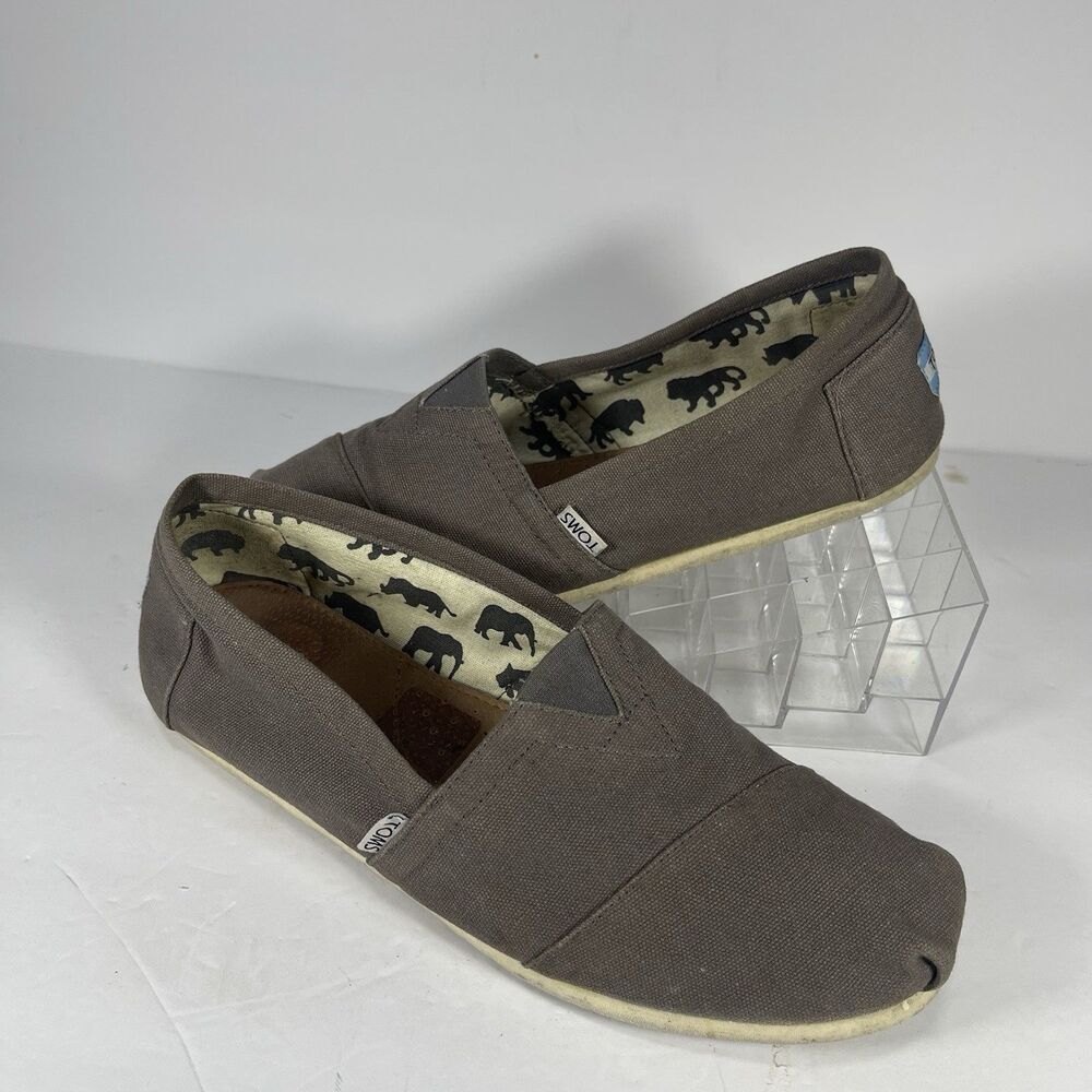 TOMS Classic Canvas Slip On Shoes Men Size 10 Brown Safari Animal Print Lining